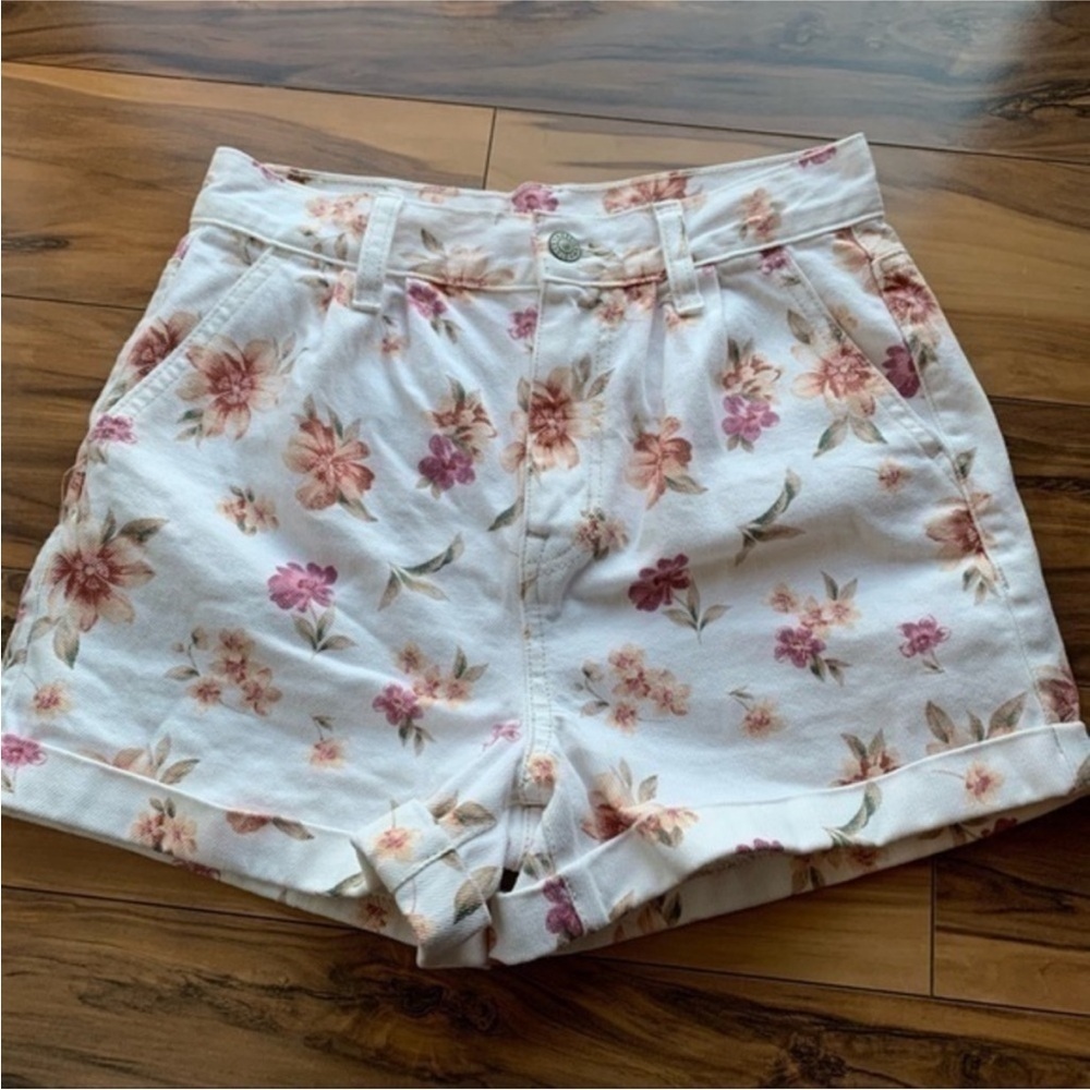 American retro floral high waisted denim shorts 00